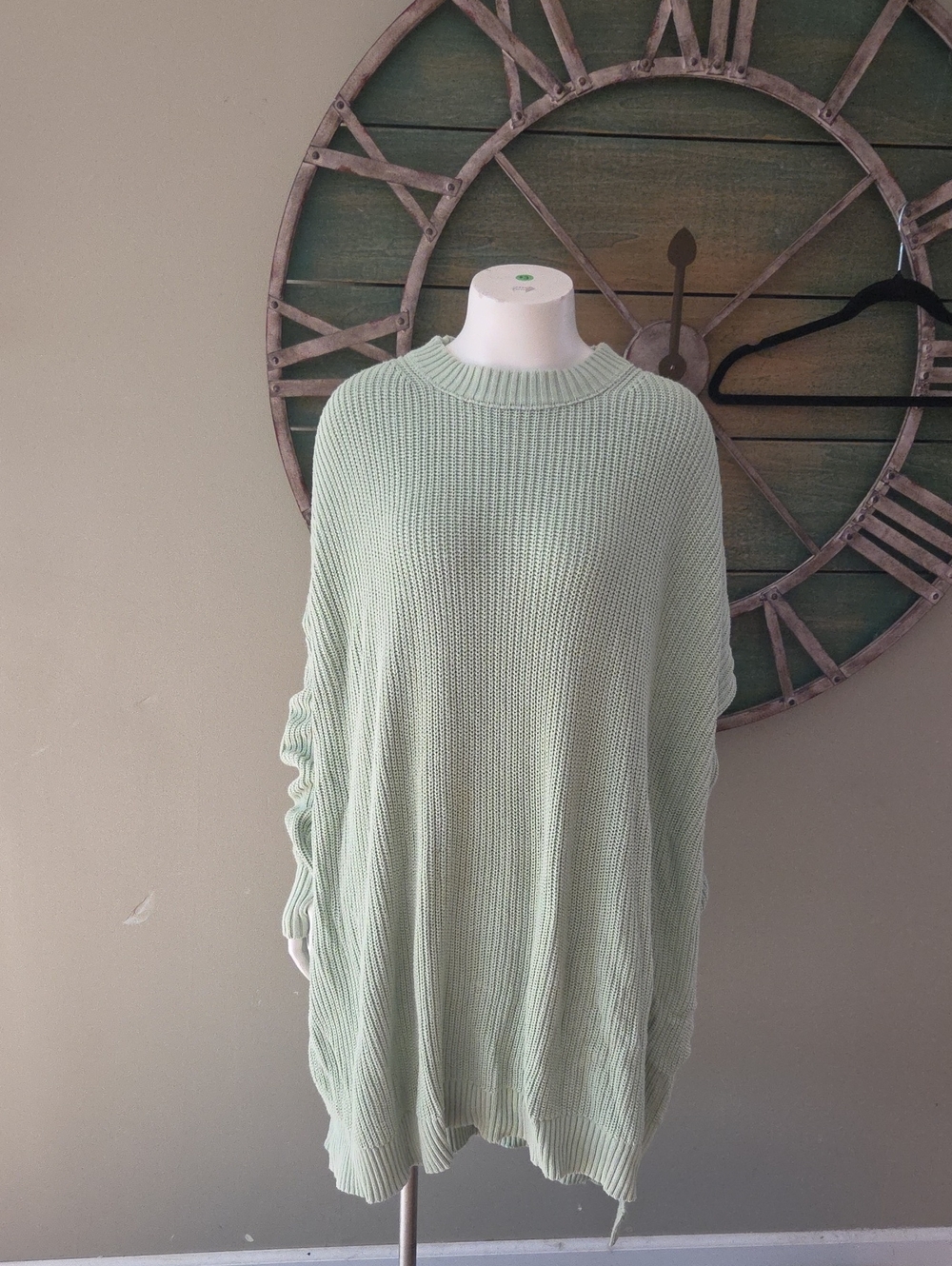 Free People Mint Green Ribbed Knit Sweater Oversized with thumbholes